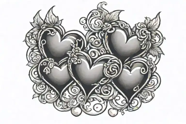 3 little shaded hearts tattoo design idea