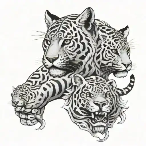 forearm sleeve Mexican warriors with jaguar  tattoo design idea