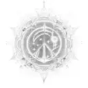 A celestial-inspired tattoo featuring music notes, cultural symbols, and elements of peace in a cosmic setting tattoo design idea