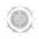 A celestial-inspired tattoo featuring music notes, cultural symbols, and elements of peace in a cosmic setting tattoo design idea