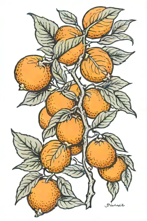 orange branch with 1 orange and 5 leaves tattoo design idea