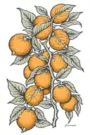 orange branch with 1 orange and 5 leaves tattoo design idea