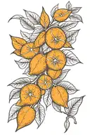 orange branch with 1 orange and 5 leaves tattoo design idea