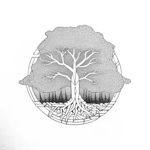 Geometric "Mangrove Tree" Tattoo Idea BlackInk AI