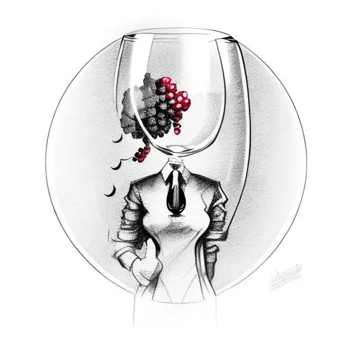 cover a wine glass and a woman inside a wine glass tattoo design idea