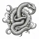 A stylized orthopaedic surgical tool with a snake wrapped around it, reflecting the client's occupation and love for snakes tattoo design idea