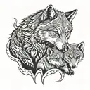 wolve and two cubs playing tattoo design idea