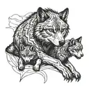 wolve and two cubs playing tattoo design idea