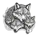 wolve and two cubs playing tattoo design idea