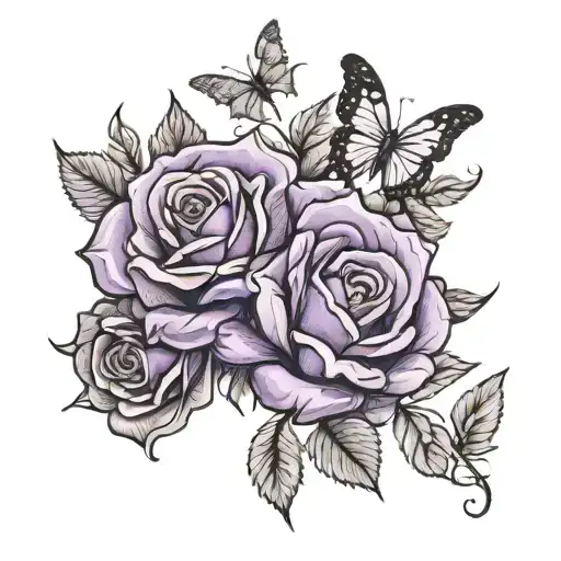 purple roses, purple butterfly  tattoo design idea