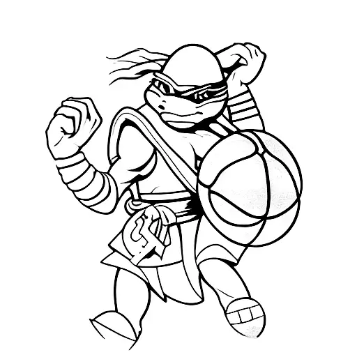 Michelangelo from TMNT playing basketball tattoo design idea