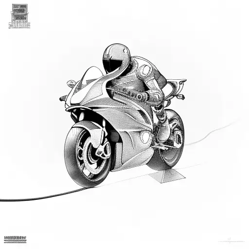 A sleek sports bike surrounded by soundwaves tattoo design idea