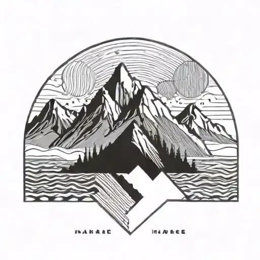 Mountain, sun, lake, hiking tattoo design idea