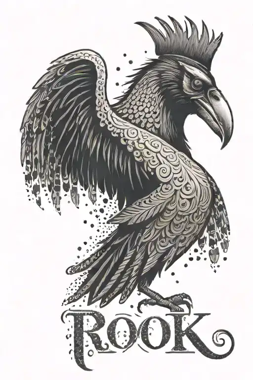 A rook with the inscription "Rook" on the base tattoo design idea