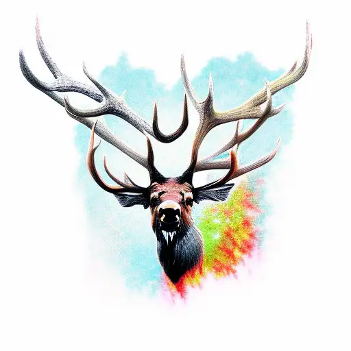 calm elk in woods tattoo design idea