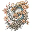 phoenix nine tailed fox dragon cherry blossom tree tattoo design idea