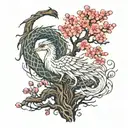 phoenix nine tailed fox dragon cherry blossom tree tattoo design idea