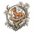 phoenix nine tailed fox dragon cherry blossom tree tattoo design idea
