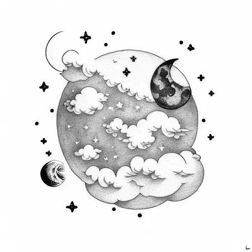 Moon and a cloud tattoo design idea