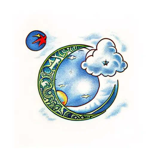 Moon and a cloud tattoo design idea