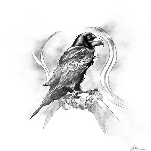 A raven perched on a Muay thai glove, with a Celtic knot background tattoo design idea