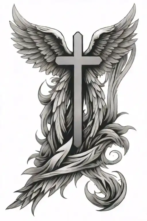 cross and angel wing tattoo tattoo design idea