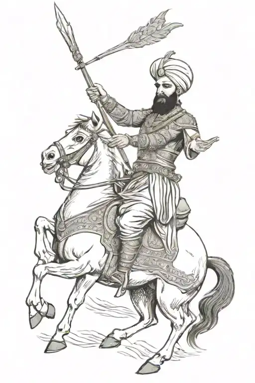 sikh warrior wielding a spear riding a rearing horse tattoo design idea