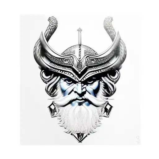 Odin, one eye, battle axe, viking, face tattoo design idea