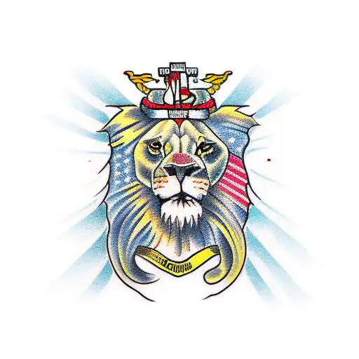 a combination  of lion ,holy cross and eagle tattoo design idea
