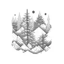 mountain scene with pine trees  tattoo design idea