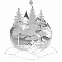 mountain scene with pine trees  tattoo design idea
