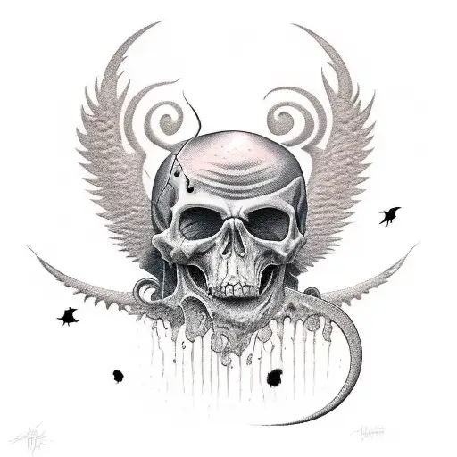 Quote "Im always wishing too late" with death and demonic theme tattoo design idea