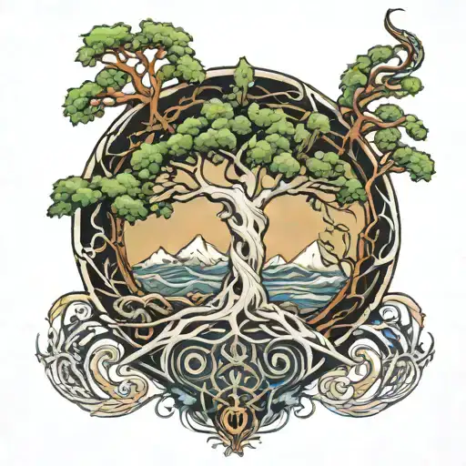 Yggdrasil With World Serpent Wrapped  tattoo design idea