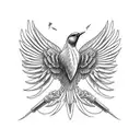 top view of bird with its wings spread with stippling on the tail to fade out tattoo design idea