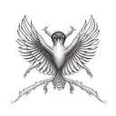 top view of bird with its wings spread with stippling on the tail to fade out tattoo design idea