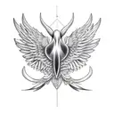 top view of bird with its wings spread with stippling on the tail to fade out tattoo design idea