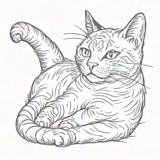 happy cat lounging tattoo design idea