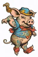 pig dancing tattoo design idea