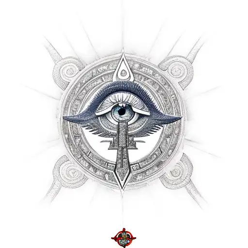 ankh with fluer de lis accents and eye of horus tattoo design idea