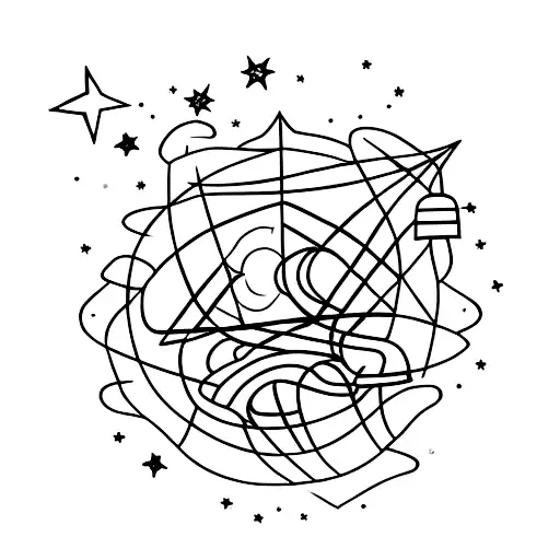 A silhouette of an author writing under a starry sky tattoo design idea