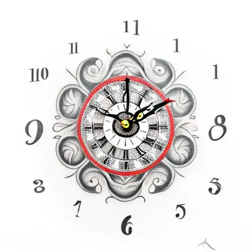 a realism tattoo of a grandfather clock, surrounded by wildflowers and a lotus at the top tattoo design idea