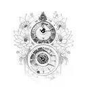  Grandfather Clock, Surrounded By Wildflowers And A Lotus At The Top tattoo design idea