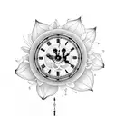  Grandfather Clock, Surrounded By Wildflowers And A Lotus At The Top tattoo design idea