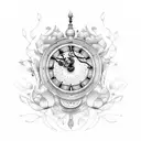  Grandfather Clock, Surrounded By Wildflowers And A Lotus At The Top tattoo design idea