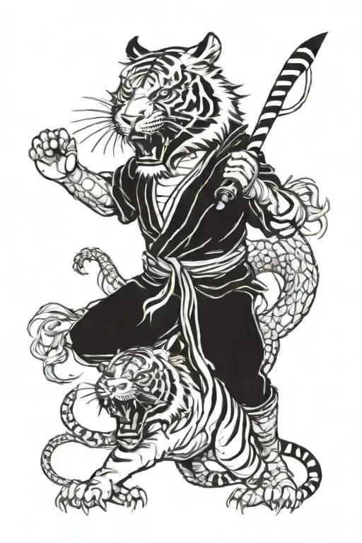tiger fighting chines dragon wrapped tattoo design idea