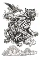 Tiger on the ground while a chinese dragon is flying in the sky tattoo design idea