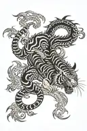Tiger on the ground while a chinese dragon is flying in the sky tattoo design idea