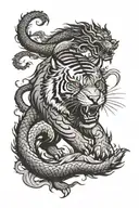 Tiger in battle with a chinese dragon flying tattoo design idea