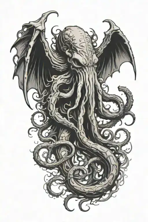 cthulhu black and grey tattoo design idea
