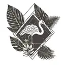small tattoo with a palm tree with geometric lines in a losange with and a flamingo with leaves  tattoo design idea
